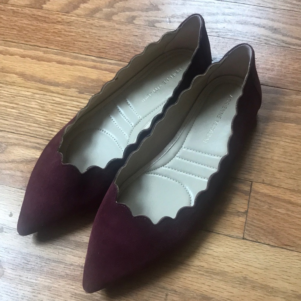 Adrienne Vittadini Purple Suede Scalloped Flats